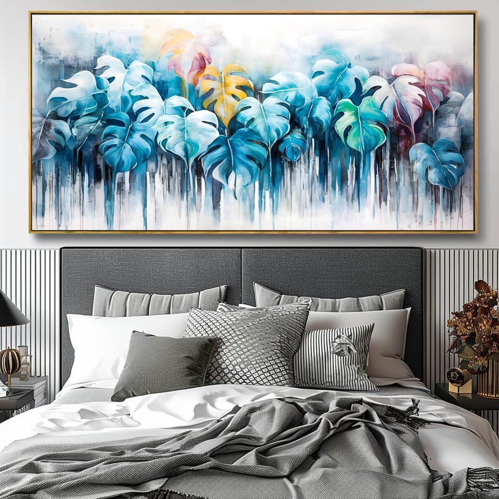 Wall Art Colorful Leaf Abstract Modern Artwork Canvas Painting for Bedroom Living Room Office Large Decor 24'x48' with Framed