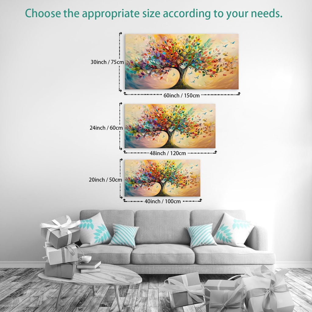 Vibrant Tree of Life Wall Art Colorful Framed Canvas Print for Living Room, Bedroom, Dining Room, or Home Office Modern Ready to Hang Decor,Nature Inspired Home Decoration - 71'x36'