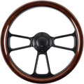 14 Inch Universal Wooden Racing Steering Wheel 6 Bolt Black Aluminum 3 Spoke Vintage with Horn Button for Racing/Rally/Motorsports Black Line Steering Wheel
