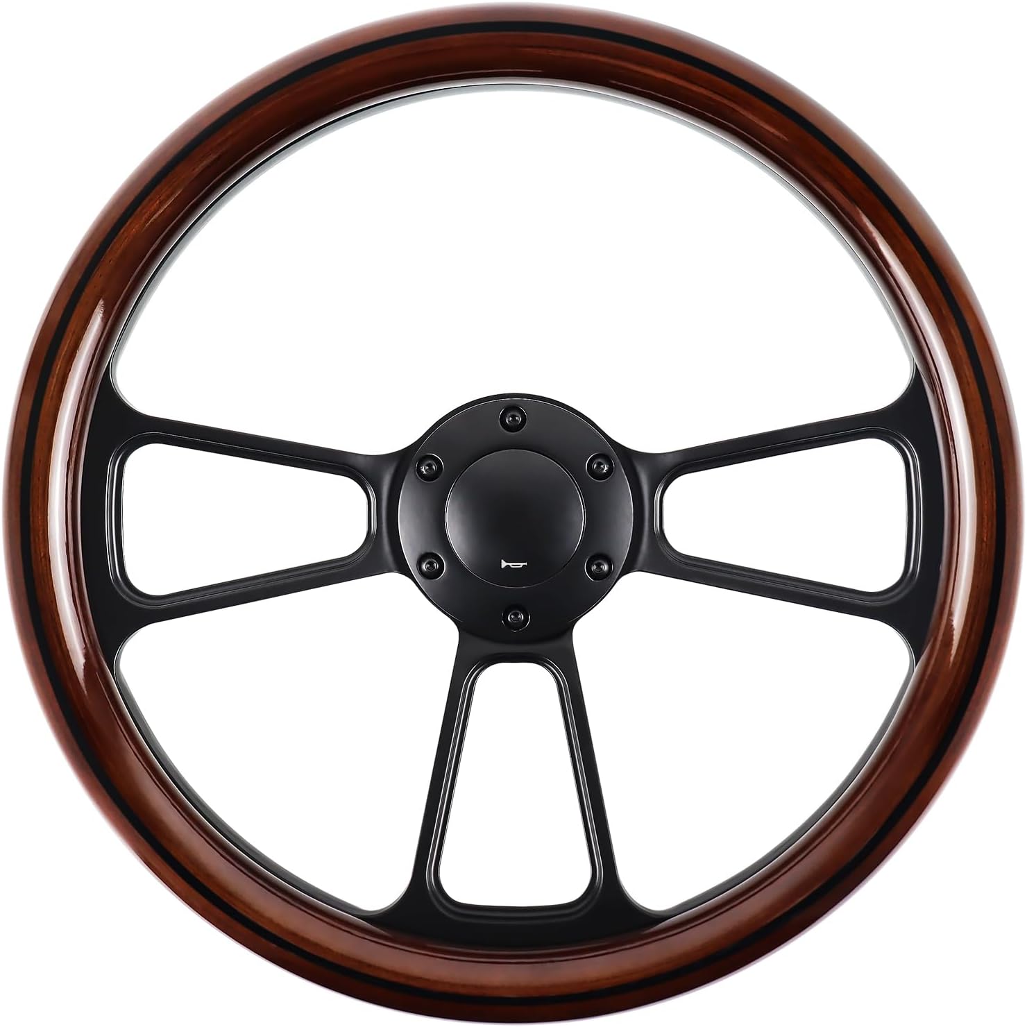 14 Inch Universal Wooden Racing Steering Wheel 6 Bolt Black Aluminum 3 Spoke Vintage with Horn Button for Racing/Rally/Motorsports Black Line Steering Wheel