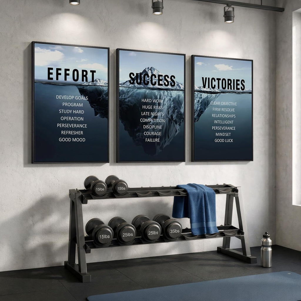 Large Framed Inspirational Wall Art for Office Decor, 3 Piece Modern Navy Blue Motivational Canvas Prints Artwork for Walls, Positive Quotes Pictures for Gym Home Office Library Wall Decor, 24x36 In