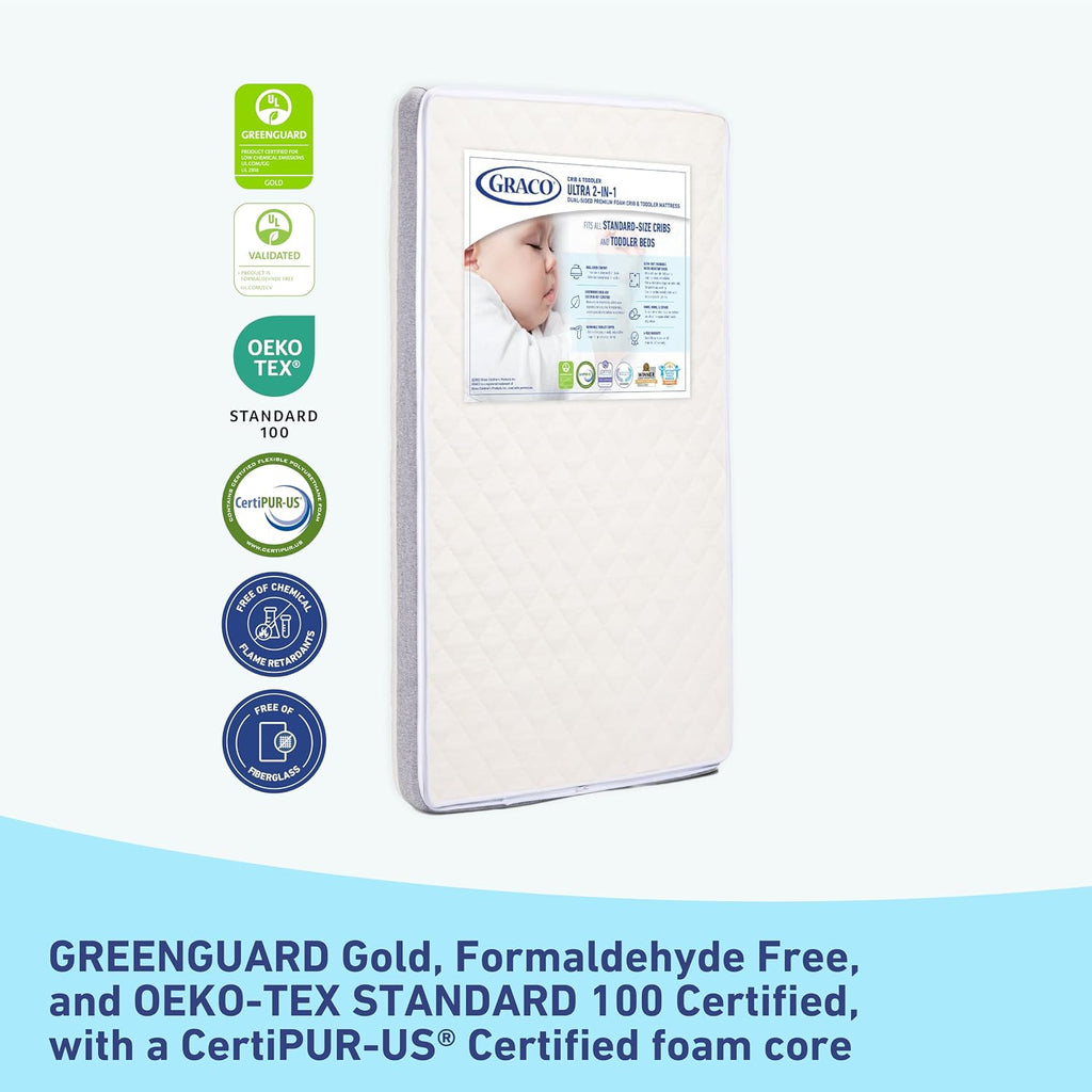 Graco Ultra Dual-Sided Crib Mattress & Protector Value Bundle (1-Pack) – Includes GREENGUARD Gold Certified Crib Mattress, GREENGUARD Gold Certified Waterproof Protector