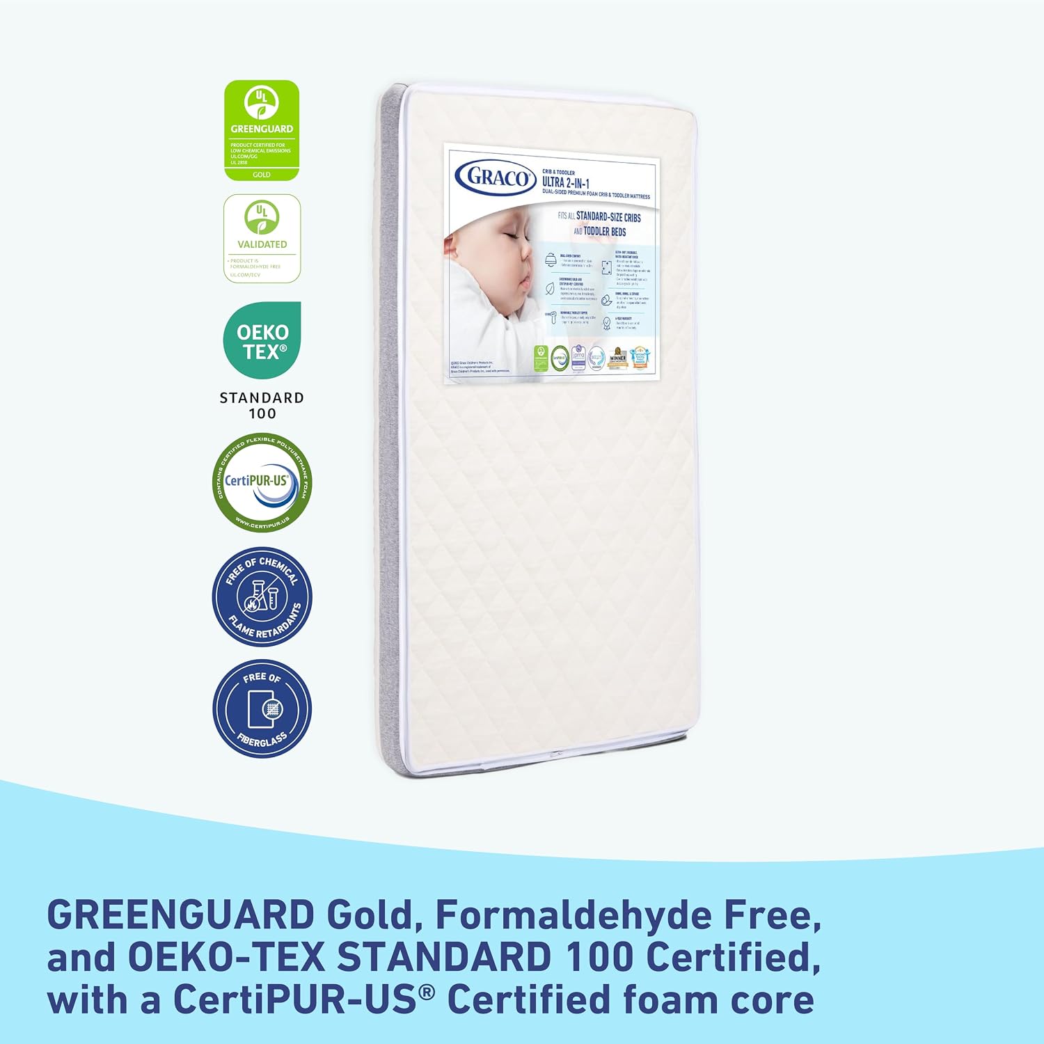 Graco Ultra Dual-Sided Crib Mattress & Protector Value Bundle (1-Pack) – Includes GREENGUARD Gold Certified Crib Mattress, GREENGUARD Gold Certified Waterproof Protector