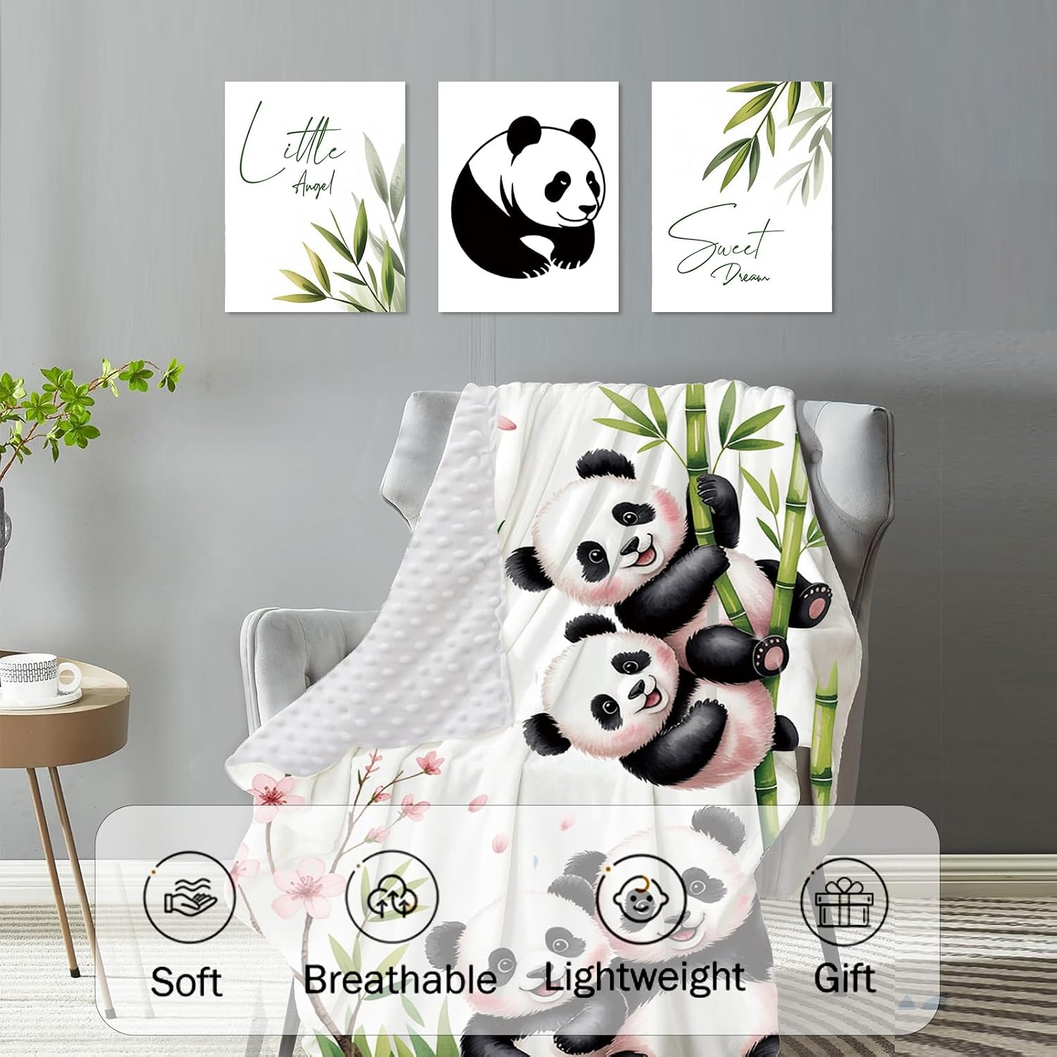 Personalized Crib Bedding Set for Baby Boys Girls, Custom Name Baby Crib Sets 5-Pcs Include Toddler Double Layer Blanket Fitted Sheet Changing Pad Cover Rug Wall Art Set, Panda Theme Nursery Décor