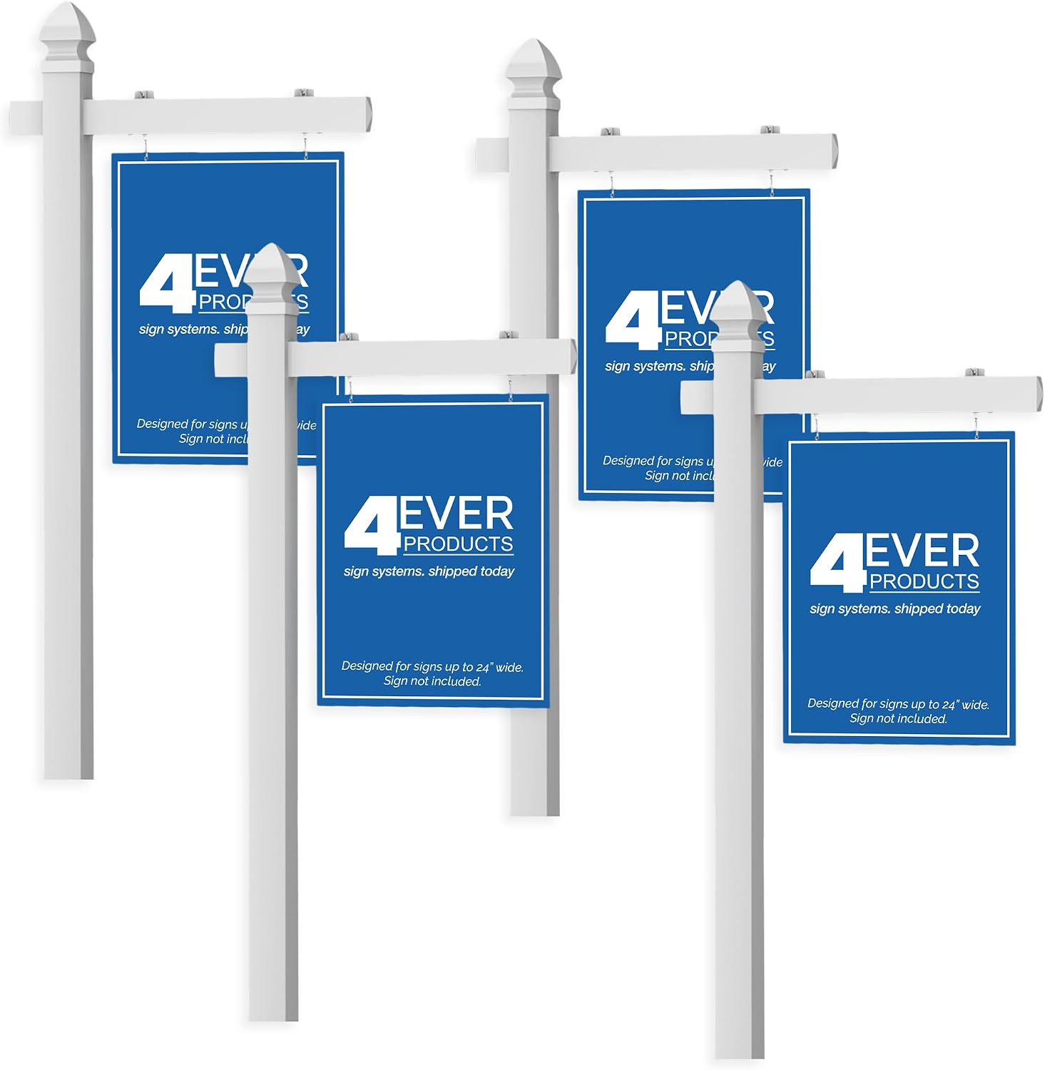 4Ever Products Vinyl PVC Real Estate Sign Post - White - 6' Tall Post - 4 Pack
