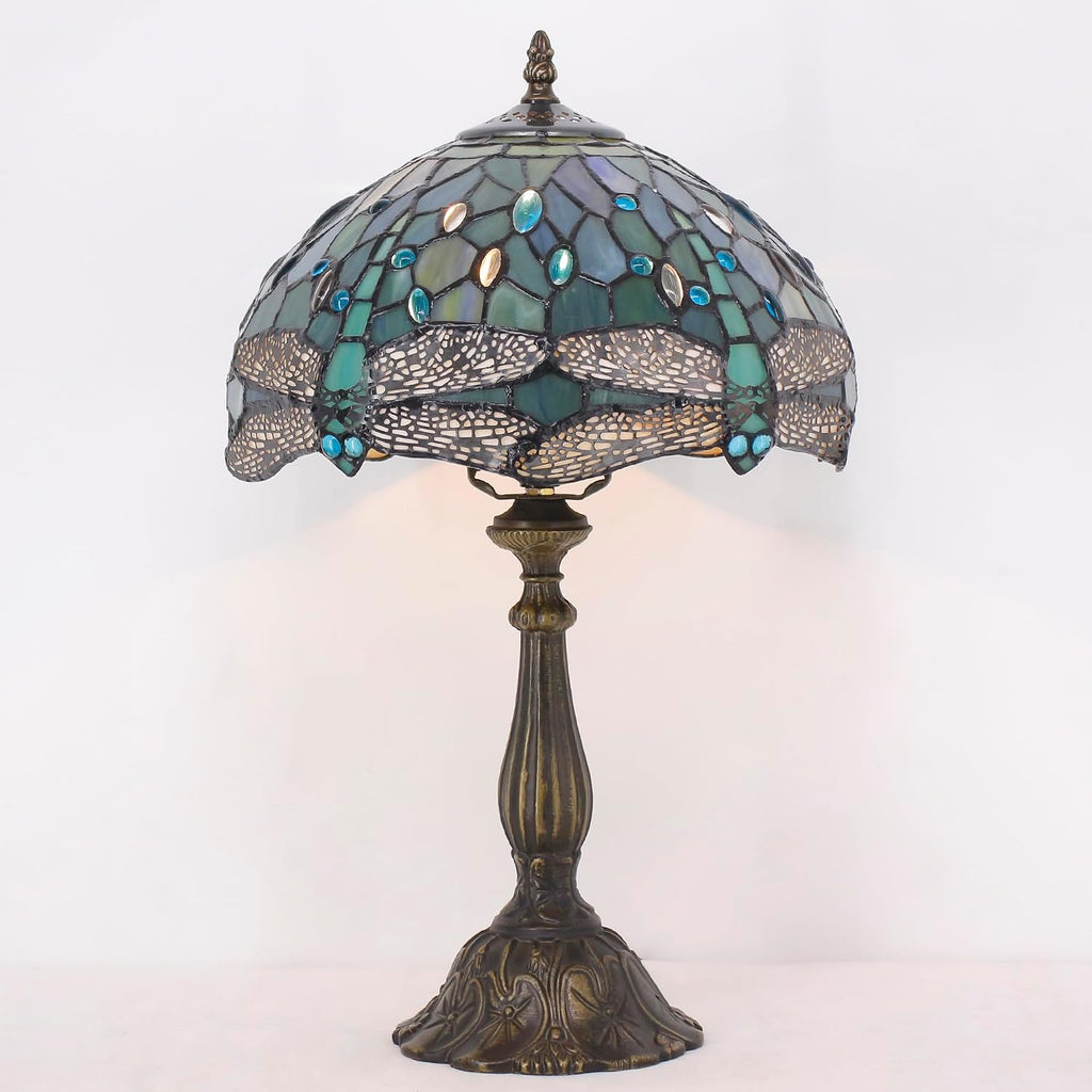 Tiffany Lamp Touch Control Table Lamp Sea Blue Stained Glass Desk Lamp 12X12X19 Inches Dragonfly Style Reading Light