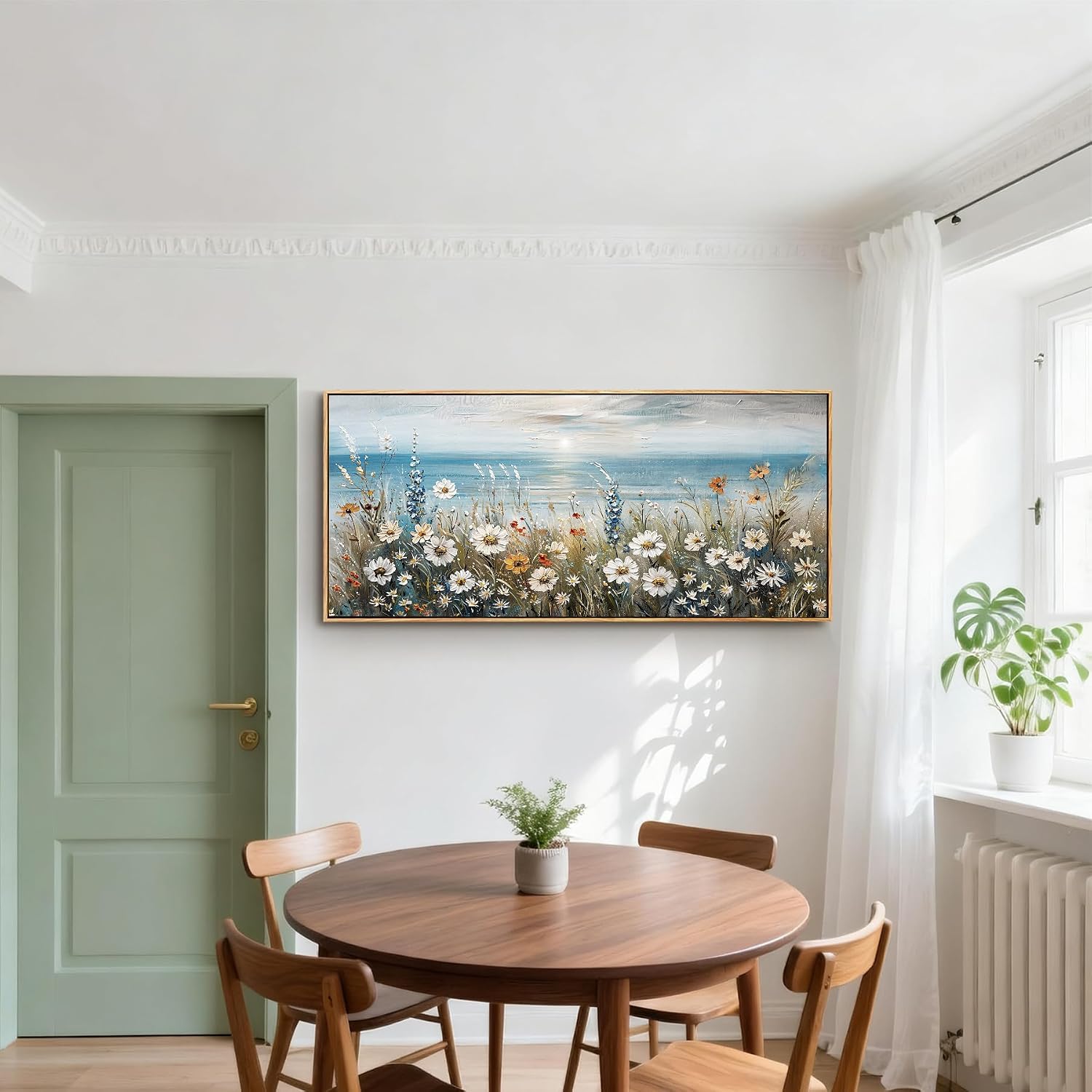 SERIMINO Floral Wall Decor, Extra Large Wall Art for Living Room, Coastal Wall Art, Framed Artwork for Walls, Sunrise Landscape Big Canvas Prints, Daisy Flower Painting Office Hotel Hallway 32'x71'