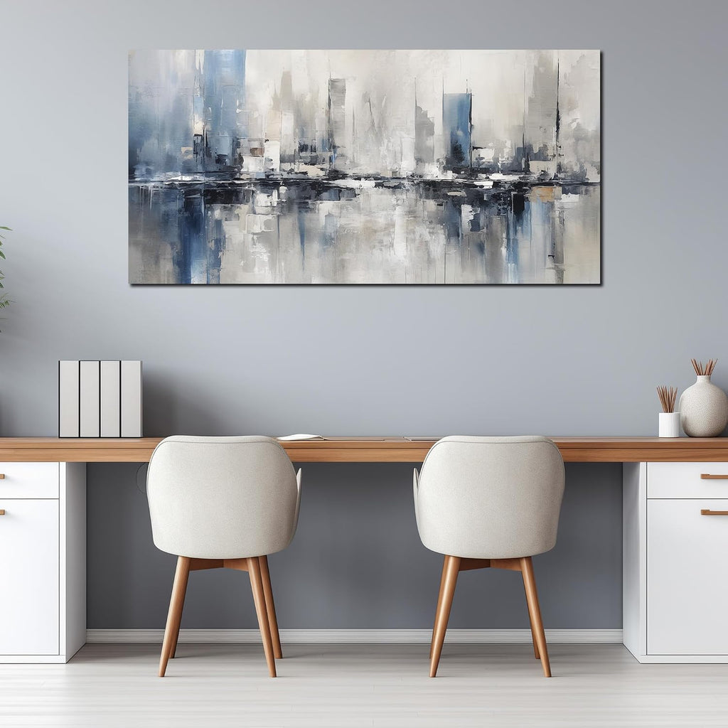 Blue Gray Abstract Cityscape Canvas Wall Art Decor Prints Large Canvas Wall Art for Living Room Modern Artwork Canvas Painting Wall Decor for Bedroom Home Office Wall Art Decor 29x58 inch