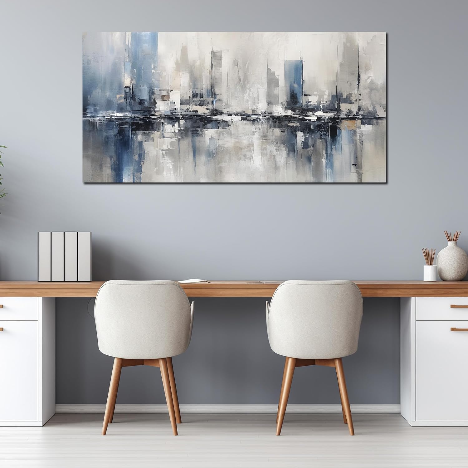 Blue Gray Abstract Cityscape Canvas Wall Art Decor Prints Large Canvas Wall Art for Living Room Modern Artwork Canvas Painting Wall Decor for Bedroom Home Office Wall Art Decor 29x58 inch