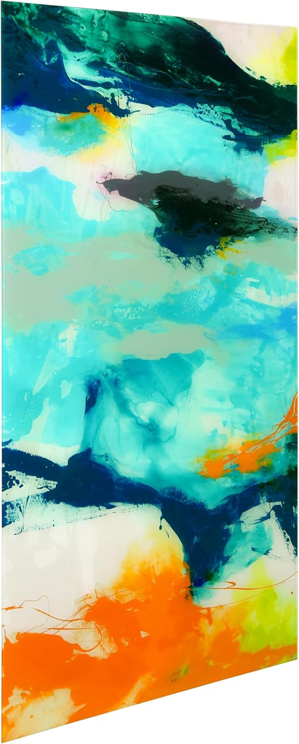 Empire Art Direct Tidal Abstract 2 Frameless Free Floating Tempered Glass Panel Graphic Wall Art, 48' x 24' x 0.2', Ready to Hang