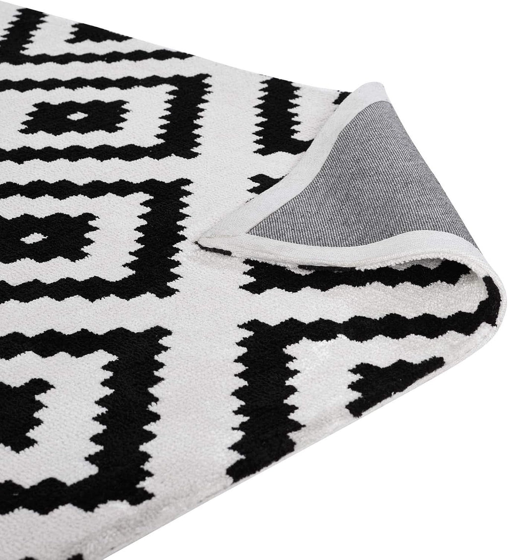 Modern Contemporary Urban Living Lounge Room Area Rug Runner Floor Carpet, Fabric, Multi White Black