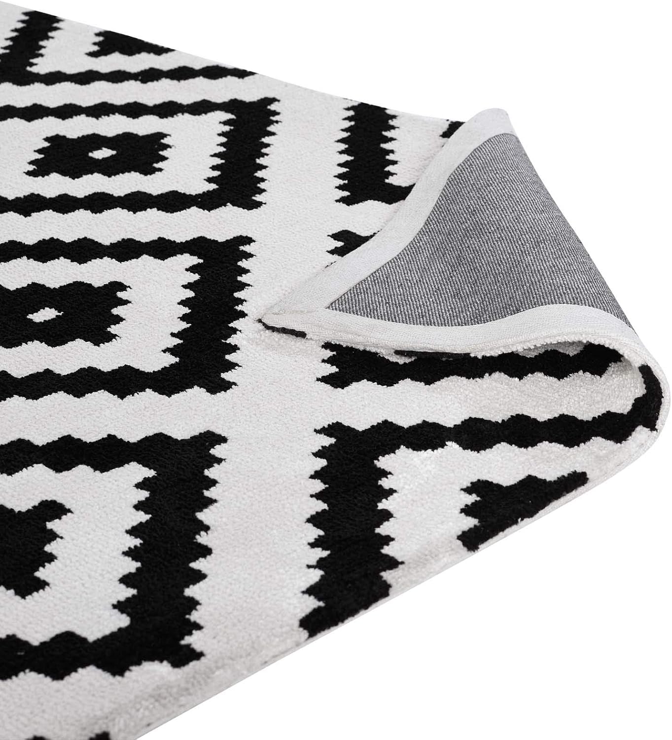 Modern Contemporary Urban Living Lounge Room Area Rug Runner Floor Carpet, Fabric, Multi White Black
