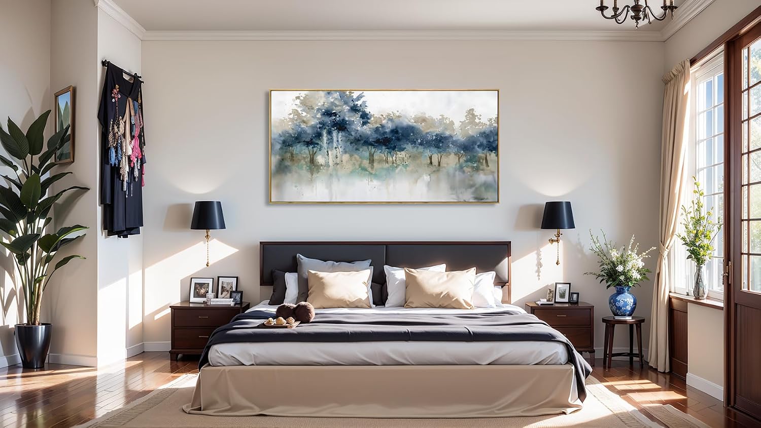 Wall Art Landscape Modern Wall Decor Canvas Painting Blue Ink Wall Art Large Artwork for Living Room Bedroom Office Home Decor 24'x48' with Framed