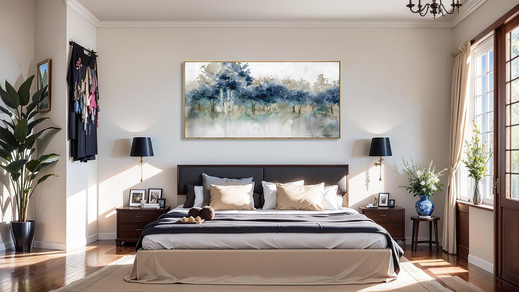 Wall Art Landscape Modern Wall Decor Canvas Painting Blue Ink Wall Art Large Artwork for Living Room Bedroom Office Home Decor 30'x60' with Framed