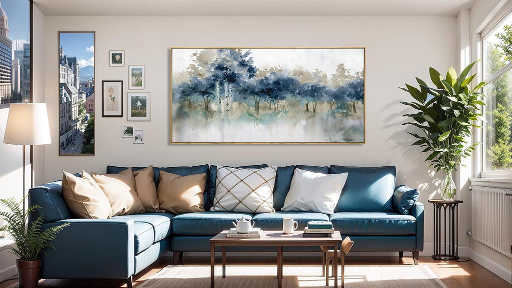 Wall Art Landscape Modern Wall Decor Canvas Painting Blue Ink Wall Art Large Artwork for Living Room Bedroom Office Home Decor 24'x48' with Framed