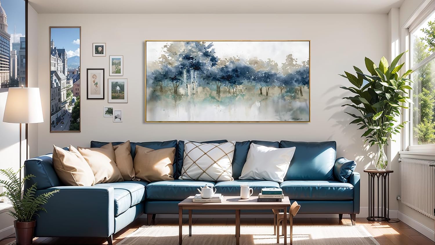 Wall Art Landscape Modern Wall Decor Canvas Painting Blue Ink Wall Art Large Artwork for Living Room Bedroom Office Home Decor 30'x60' with Framed