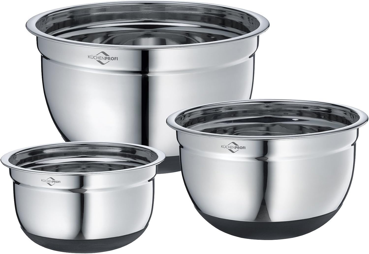 Stainless Steel Non-Slip Mixing Bowls with Silicone Bottom; 3 Piece Set : 1.5 Qt.; 2.75 Qt.; 5 Qt.