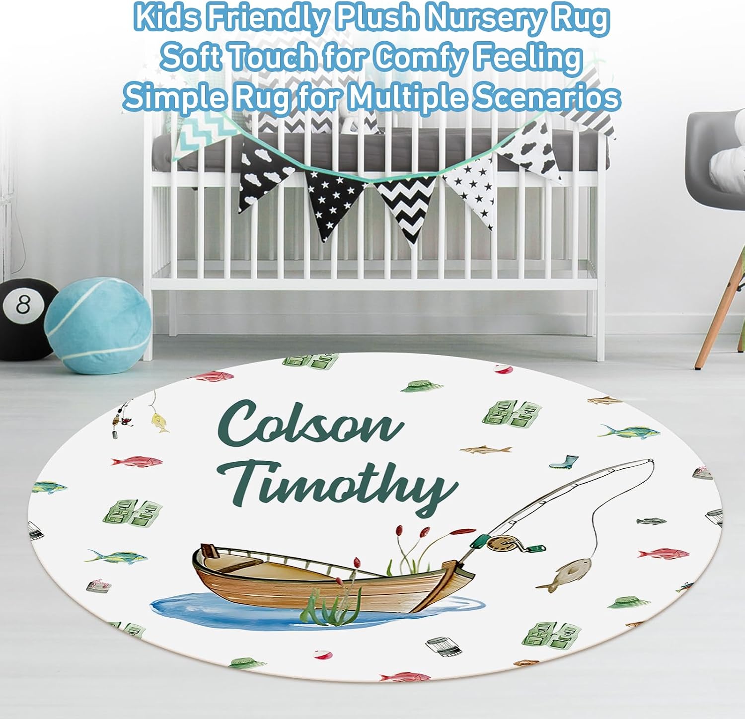 Dyoart Custom Nursery Crib Bedding Set: 5 Piece Go Fishing Baby Crib Sets for Girls Boy with Personalized Name - Toddler Double Layer Blanket Set,Comfortable Crib Bed Sheets for Baby Boys