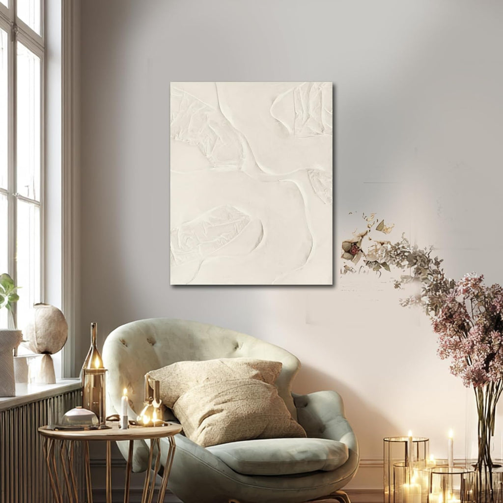 CHUDANHAO Abstract Hand Painted Wall Art Beige Wall Decor Line Hanging Art 32'x40' Large Artwork for Living Room Office Decorations