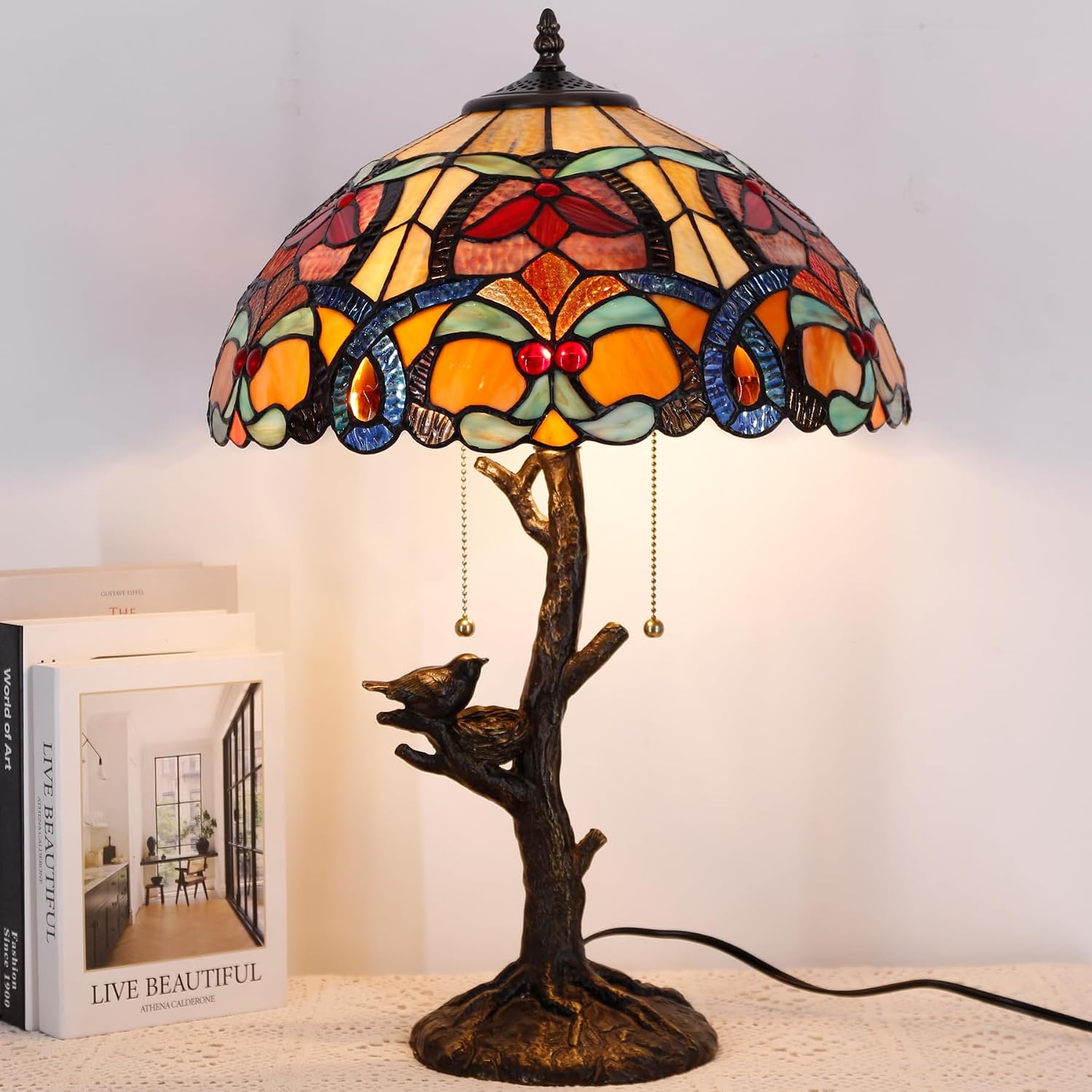 Table Lamp Base Replacement Only, Wide 7 Height 23 Inch, Fit for 12, 14, 16, 18 Inch Tiffany Style Stained Glass Lampshade, Dark Bronze Finish, Resin, Pull Chain Switch(F (W7H23 Inch))