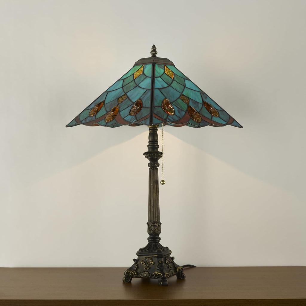 Tiffany Table Lamps Sky Blue Stained Glass Crystal Style Mission Desk Lamp 12X12X24 Inch Bronze Resin Base