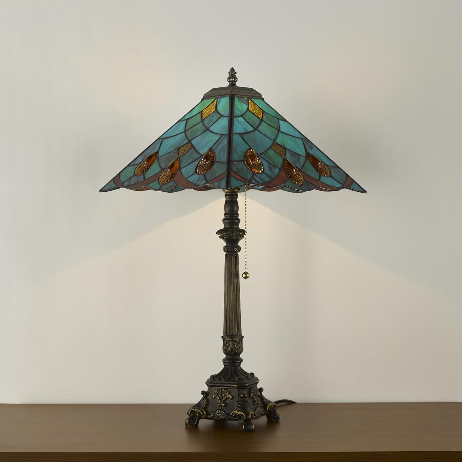 Tiffany Table Lamps Sky Blue Stained Glass Crystal Style Mission Desk Lamp 12X12X24 Inch Bronze Resin Base