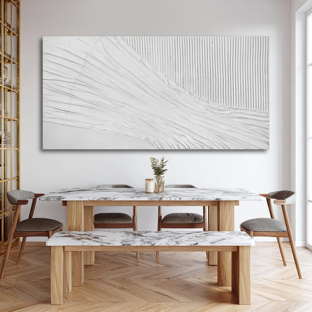 White Textured Abstract Canvas Wall Art, 29x58 Large Minimalist Wall Decor with 3D Pattern, Modern Neutral Framed Wall Art for Living Room Bedroom Entryway