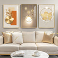 Framed Modern Luxury Gold Wall Art for Living Room, Set of 3 Piece Contemporary Paintings Artwork for Walls, Golden Prints Pictures with Gold Frame, Wall Decor for Home Office - Total 30' x 60'