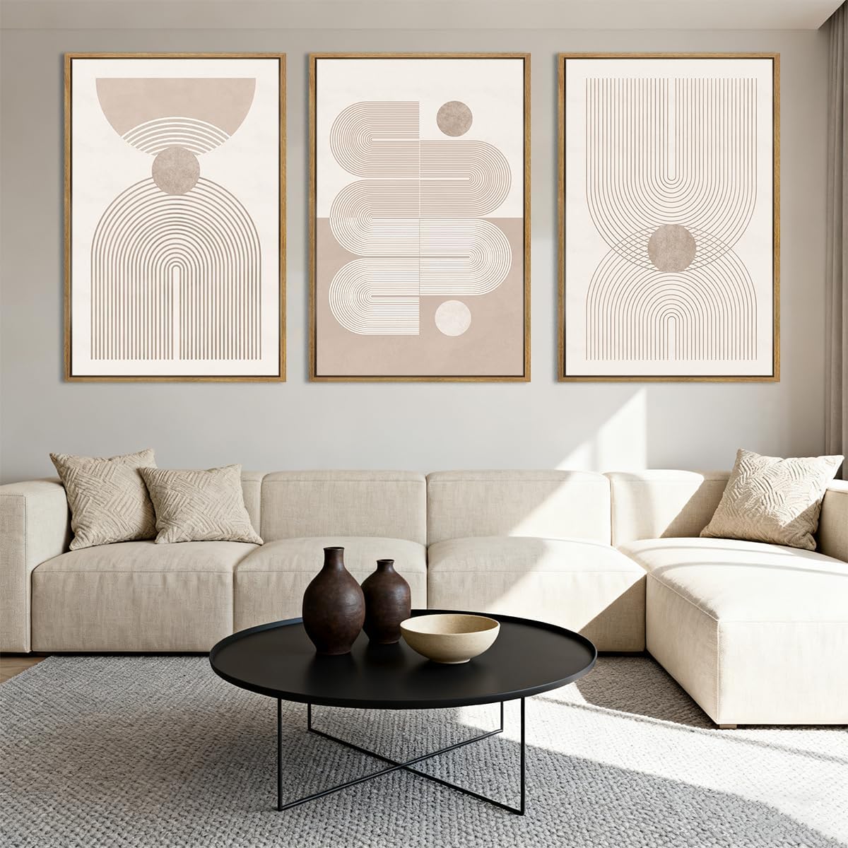 Anyzal Extra Large Boho Abstract Wall Art 24x36 Inch Framed Minimalist Neutral Canvas Wall Decor Pink White Modern Artwork for Living Room Bedroom Office Set of 3