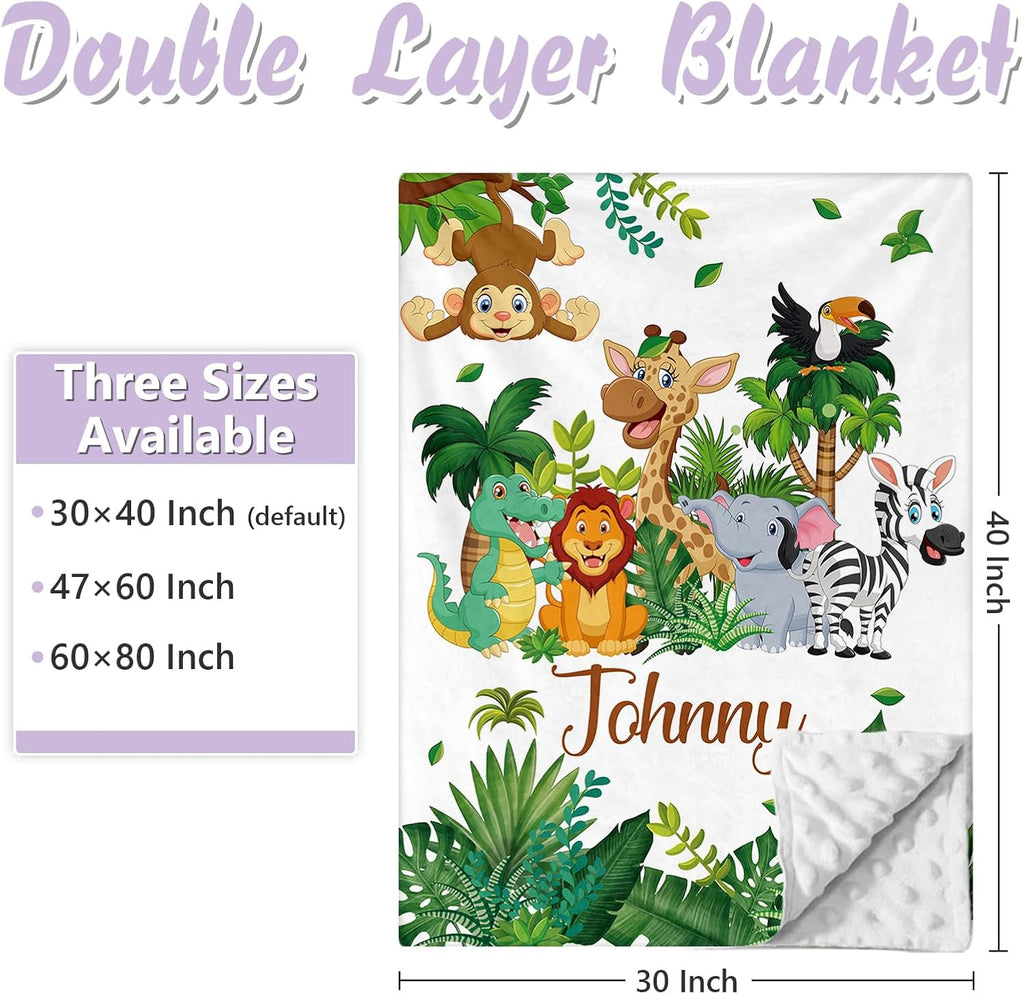 Personalized Baby Crib Bedding Set, 5 Pcs Custom Name Nursery Bedding Set for Girls Boys, Jungle Animals Baby Crib Set for Toddlers Infants, Double Layer Bedding Crib Sets Customized Gifts