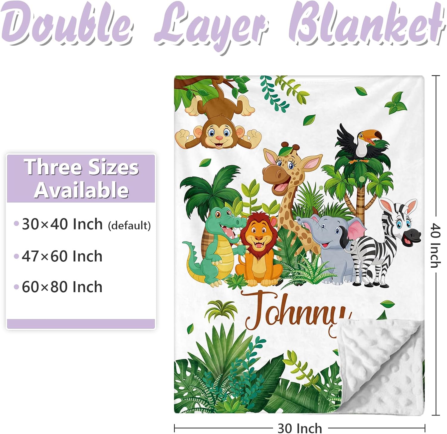 Personalized Baby Crib Bedding Set, 5 Pcs Custom Name Nursery Bedding Set for Girls Boys, Jungle Animals Baby Crib Set for Toddlers Infants, Double Layer Bedding Crib Sets Customized Gifts