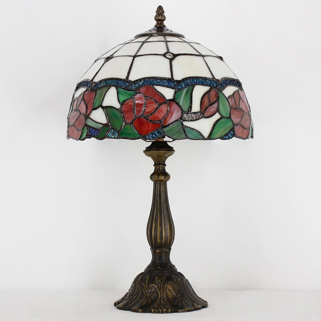 Tiffany Lamp Touch Control Table Lamp Red Rose Flower Style Stained Glass Desk Lamp 12X12X19 Inches Reading Light