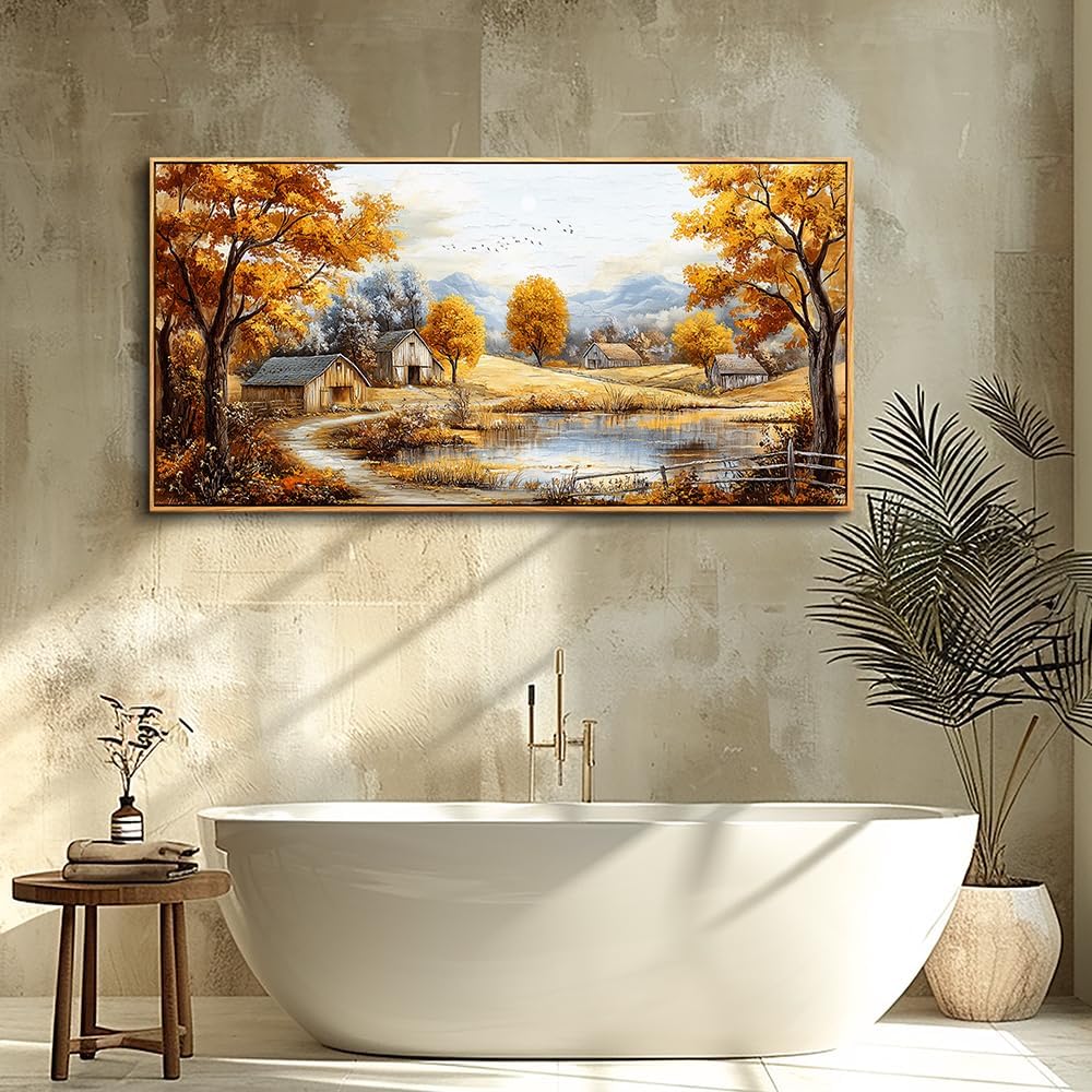 Wood Farmed Canvas Wall Art For Living Room Large Wall Decor For Office Bedroom Decorations Autumn Forest Landscape Pictures Farmhouse Painting Artwork Room Wall Mural Aesthetic Home Decor 30x60 In