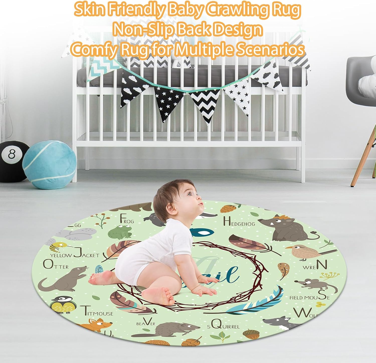 Custom Baby Crib Bedding Set - 5 Piece Nursery Crib Set Woodland Animals Design - Personalized Name Blanket with Dotted Backing, Crib Sheet, Changing Pad Cover, Pillow Cover, Rug for Newborns Color03