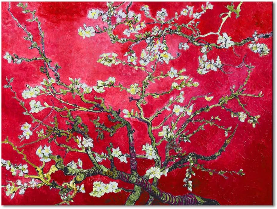 Wieco Art Extra Large Red Almond Blossom Tree Vincent Van Gogh Paintings Reproduction Canvas Prints Wall Art for Home Decor and Wall Decor Classical Flowers Pictures Artwork