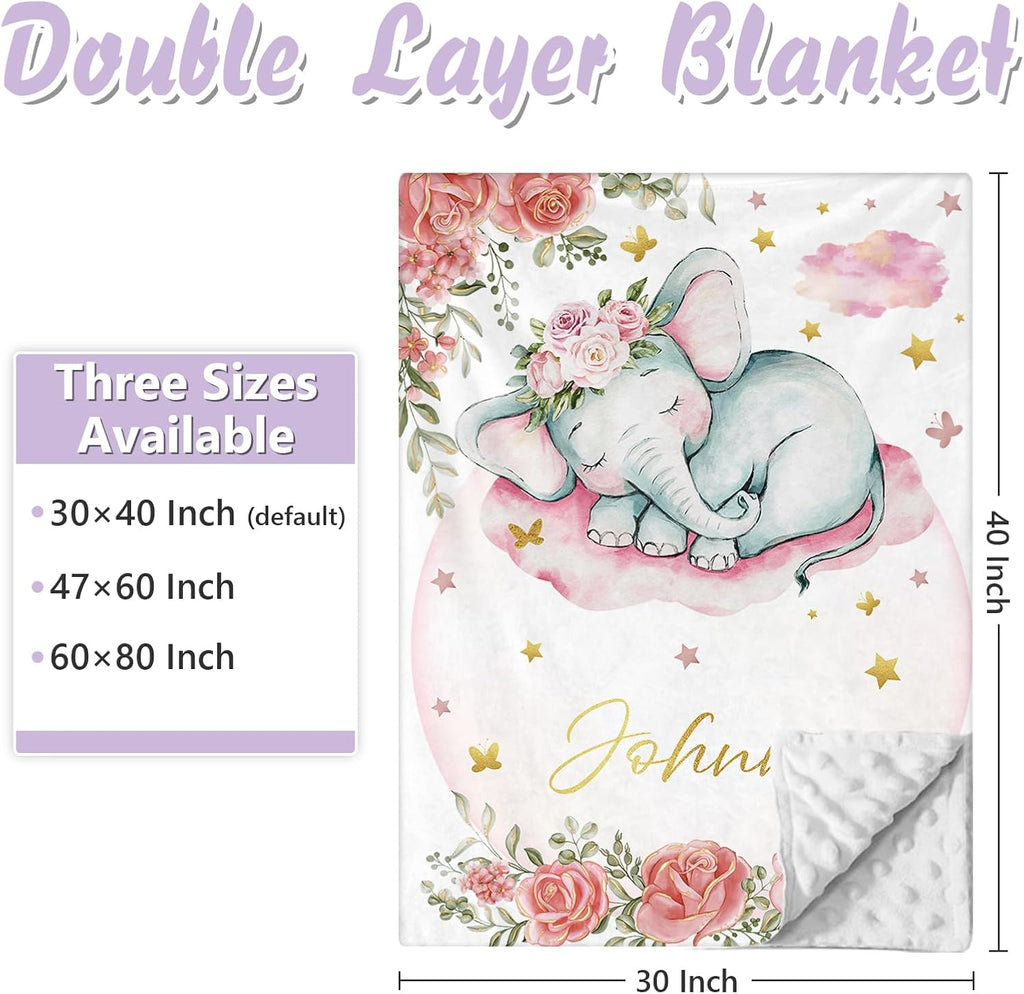 Personalized Baby Crib Bedding Set, 5 Pcs Custom Name Nursery Bedding Set for Girls Boys, Pink Elephant Baby Crib Set for Toddlers Infants, Double Layer Bedding Crib Sets Customized Gifts