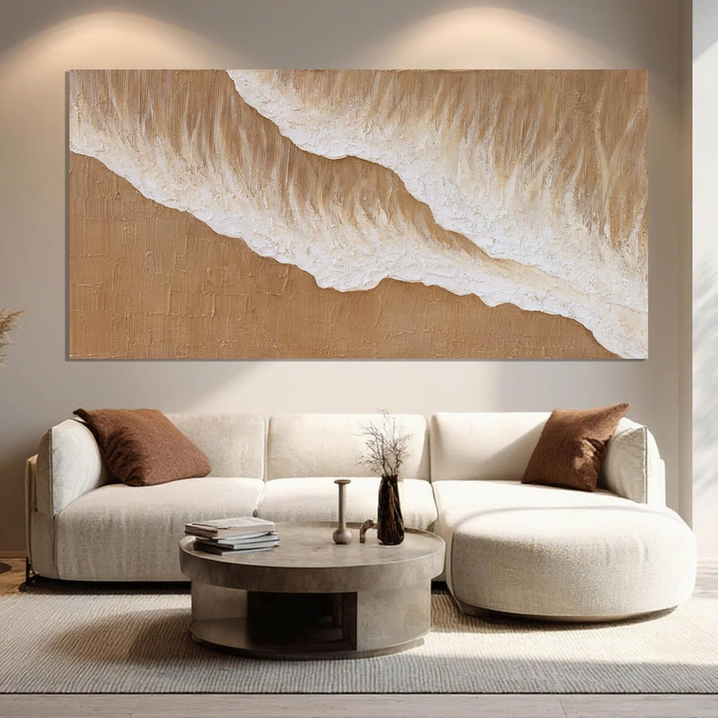 ZENPEE Large Abstract Wall Art, Brown Modern Wall Decor, Beach Canvas Wall Art for Living Room or Office, Room Posters, 29' x 58'