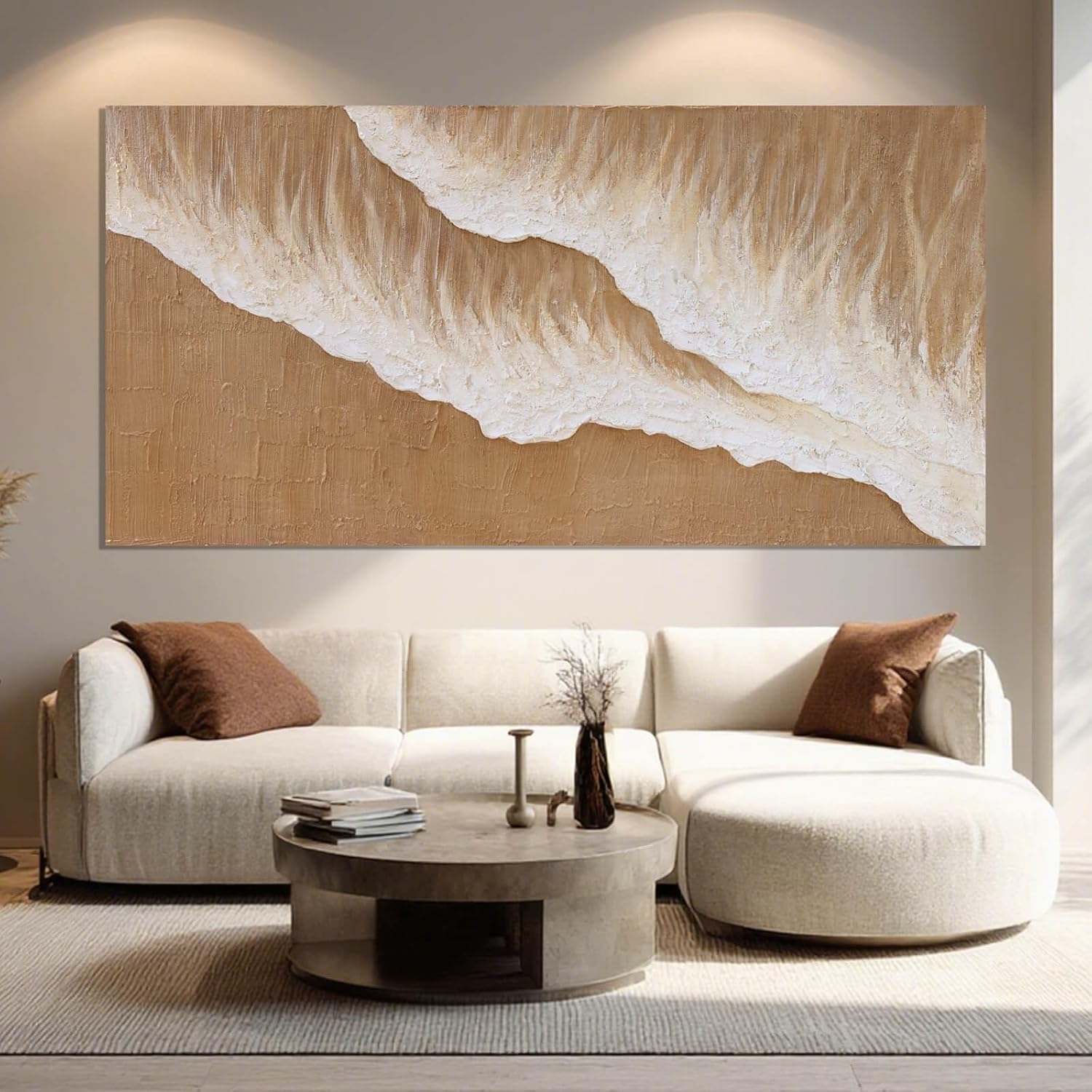 ZENPEE Large Abstract Wall Art, Brown Modern Wall Decor, Beach Canvas Wall Art for Living Room or Office, Room Posters, 29' x 58'