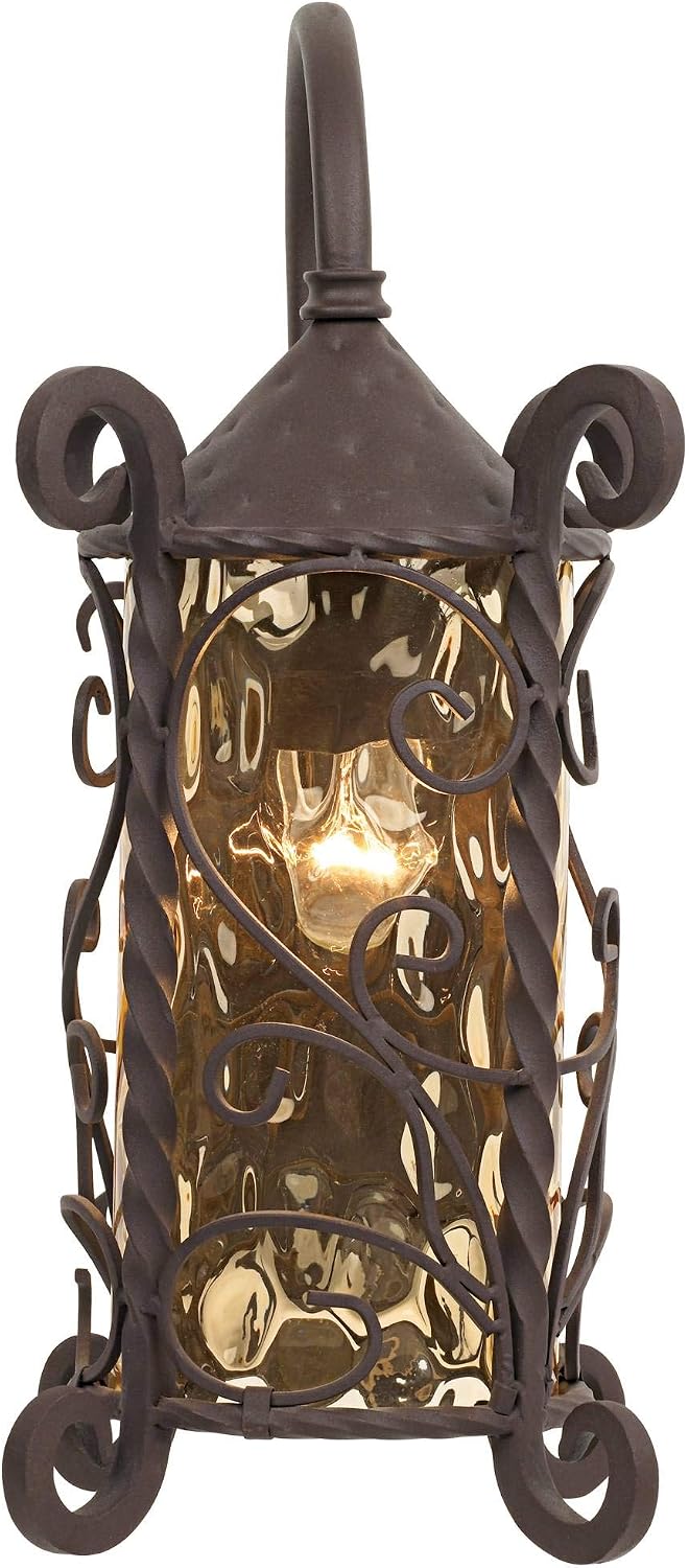 John Timberland Casa Seville Rustic Outdoor Wall Light Fixture Dark Walnut Twists 18 1/2' Champagne Hammered Glass for Exterior House Porch Patio Outside Deck Garage Yard Front Door Garden Home