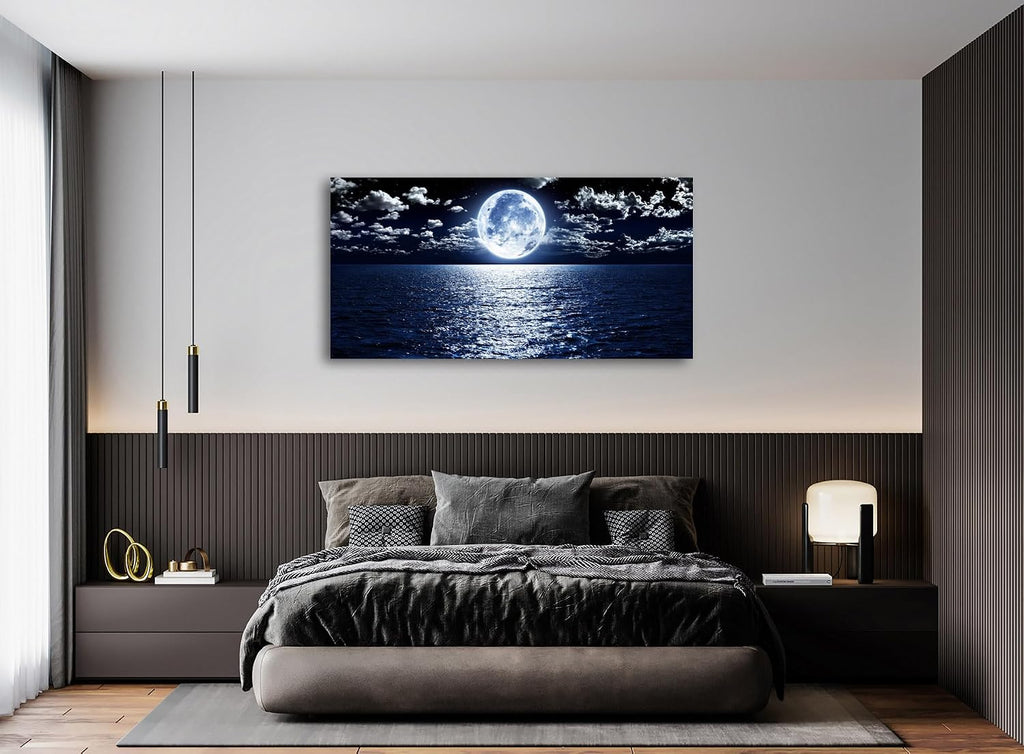 Cao Gen Decor Art S06998 Wall Art Canvas Prints Moon Sea Ocean Landscape 1 Panels Full Moon in Cloud Pictures Paintings Stretched and Framed for Living Room Bedroom Kicthen Office Artwork