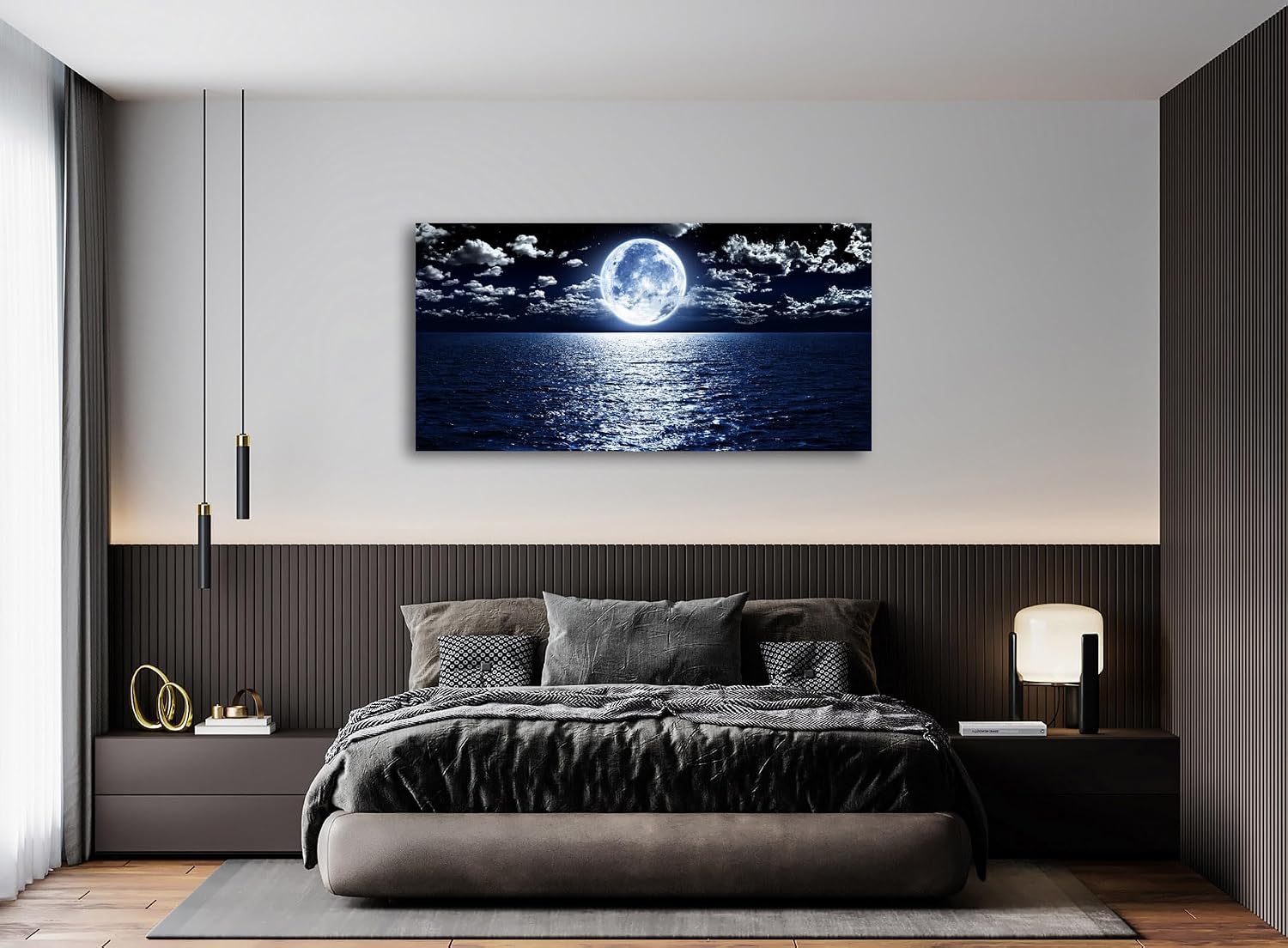 Cao Gen Decor Art S06998 Wall Art Canvas Prints Moon Sea Ocean Landscape 1 Panels Full Moon in Cloud Pictures Paintings Stretched and Framed for Living Room Bedroom Kicthen Office Artwork