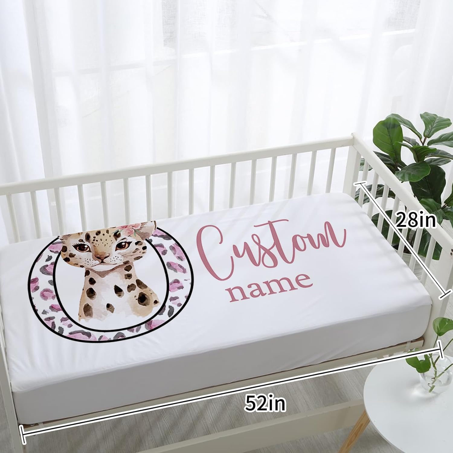 TOOTANN Custom Baby Crib Bedding Set, 5 Pcs Personalized Name Baby Crib Sheets for Kid Toddler Infant, Pink Background Leopards Nursery Bedding Set