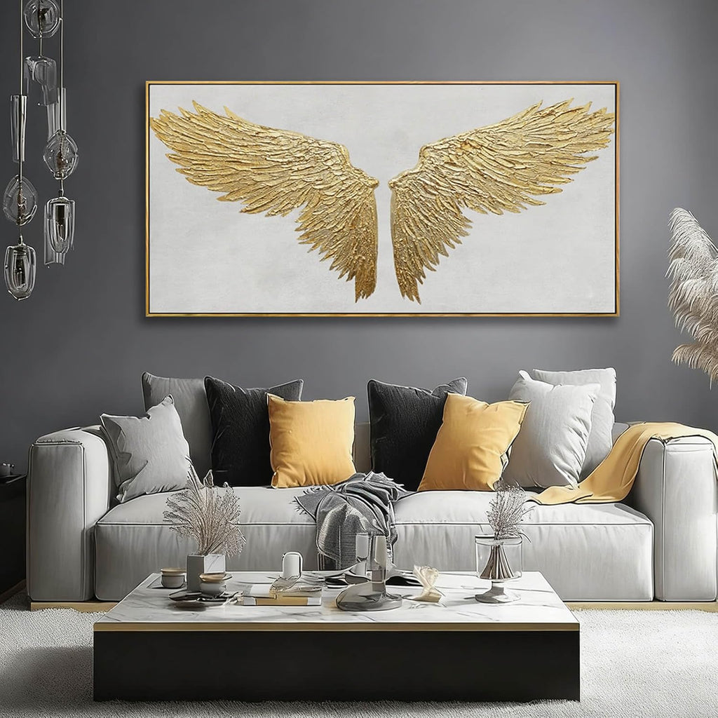 Abstract Wall Art Gold and White Pictures Wall Decor for Living Room Bird Minimalist Art Framed Canvas Artwork for Office Dining Room 24x48 Inch