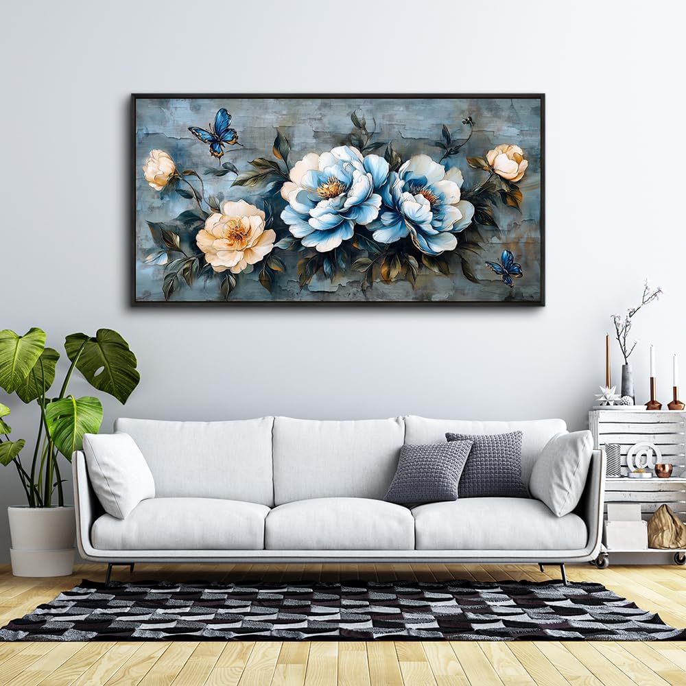 KELIYUAN Large Canvas Black Framed Wall Art Decor For Living Room Bedroom Abstract Wall Painting Flower ink painting Home Dining Room Wall Decorations Prints Posters Modern Room Home Decor 24'X48'