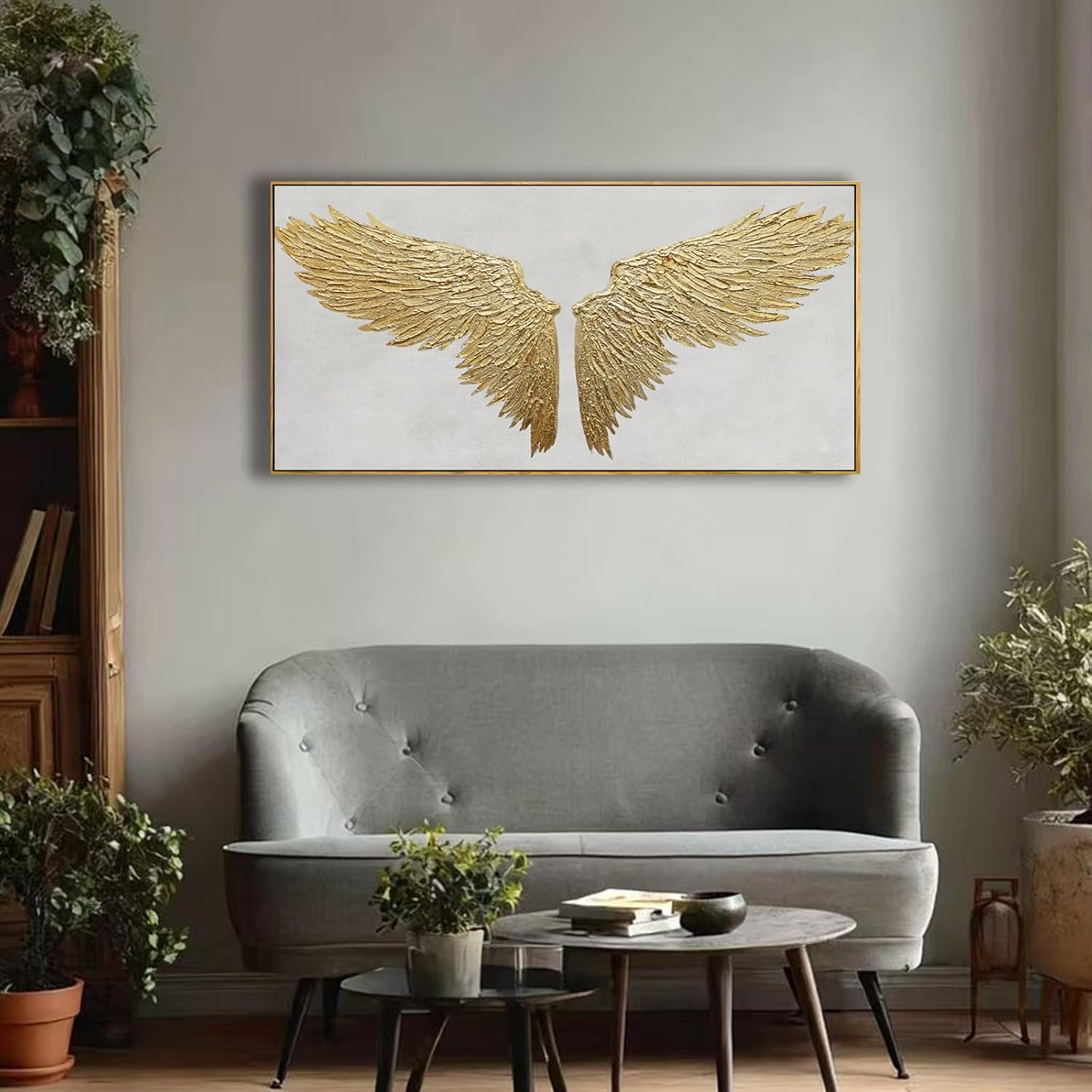 White and Gold Wall Decor Framed Modern Abstract Wall Art Bird Canvas Prints Paintings Neutral Wall Art for Bedroom Office Kitchen 20'x 40'