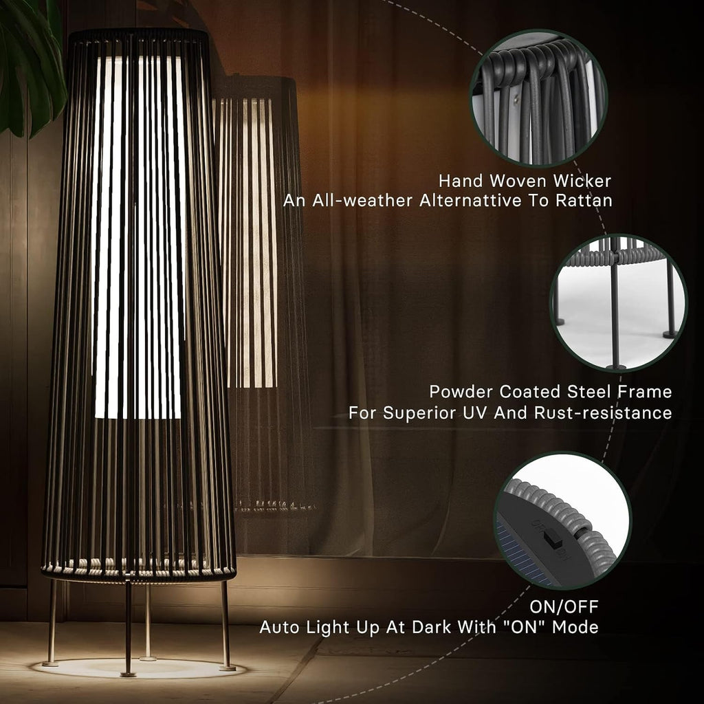Grand patio Outdoor Floor Solar Light 2-Pack, Wicker Solar Patio Lamp Waterproof Outside Deck Lamp for Porch, Yard, Garden, Lawn Decorations - Dark Brown, Gordes 2 PCS