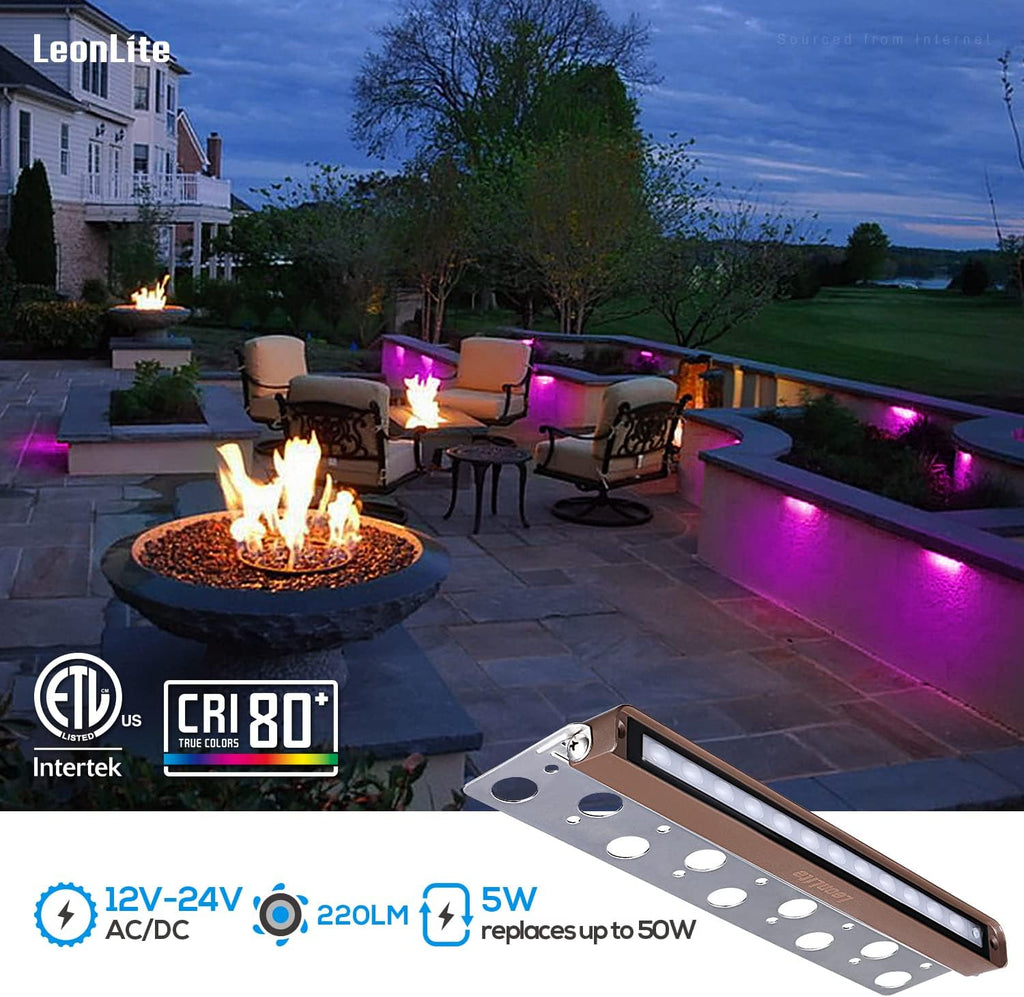 LEONLITE 8-Pack Premium Series RGB 12 Inch 5W LED Retaining Wall Lights Swivel, Color Changing Hardscape Lighting Low Voltage, 12V-24V AC/DC LED Landscape Hardscape Paver Light, Outdoor Step Light ETL