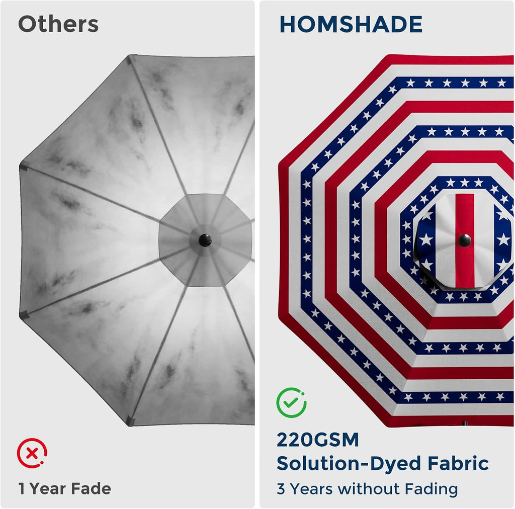 10ft Solar LED Cantilever Patio Umbrella, Stars and Stripes Patriotic Design Offset Outdoor Umbrella, Large Red White Blue Sun Shading with Base, Flag-Themed Decor for 4th of July, Memorial Day