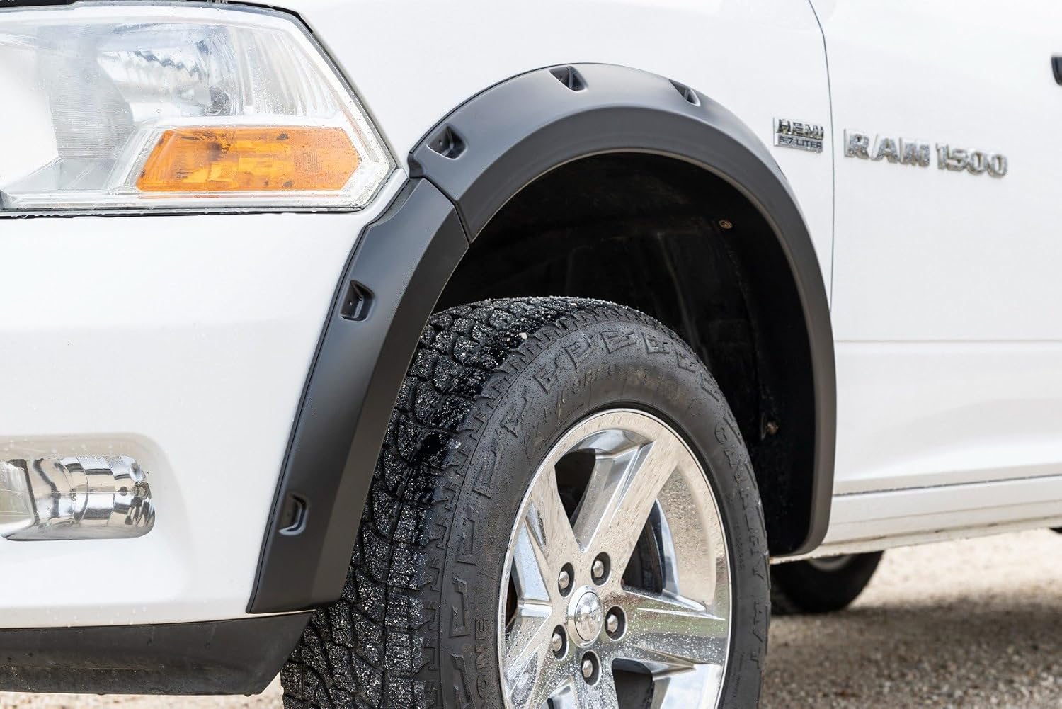 Rough Country Pocket Fender Flares for Ram 1500 2WD/4WD (2009-2018) - Bolt-on Rivet Style, UV-Resistant ABS, Paintable Matte Black
