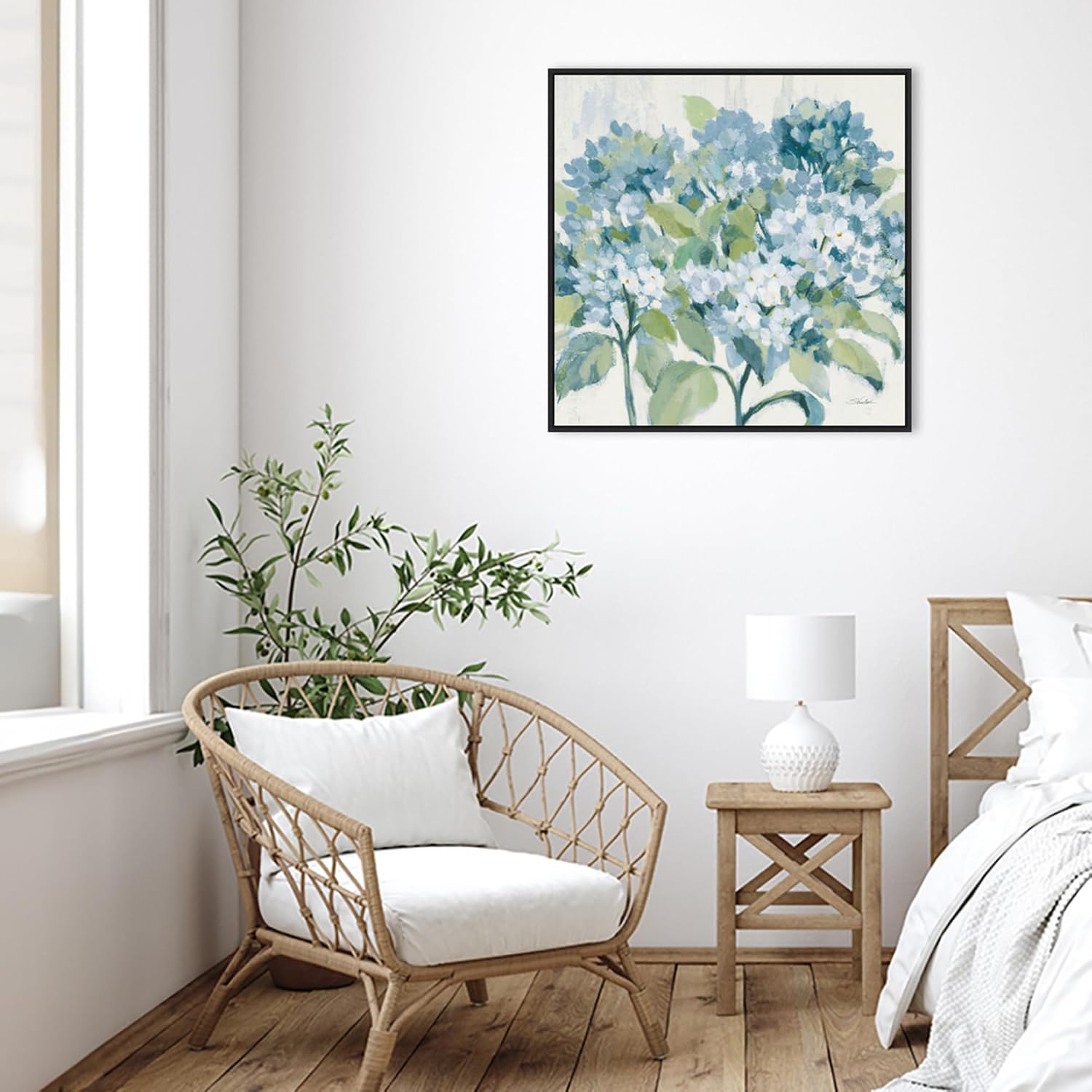 Amanti Art Framed Canvas Wall Art 30x30 Romantic Hydrangeas Blue by Silvia Vassileva, Framed Wall Art Canvas, Flowers Artwork, Modern Decor, Large Poster Painting for Living Room, Bedroom, Bathroom,